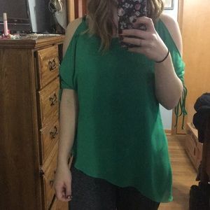 Green Asymmetrical Cold Shoulder Top
